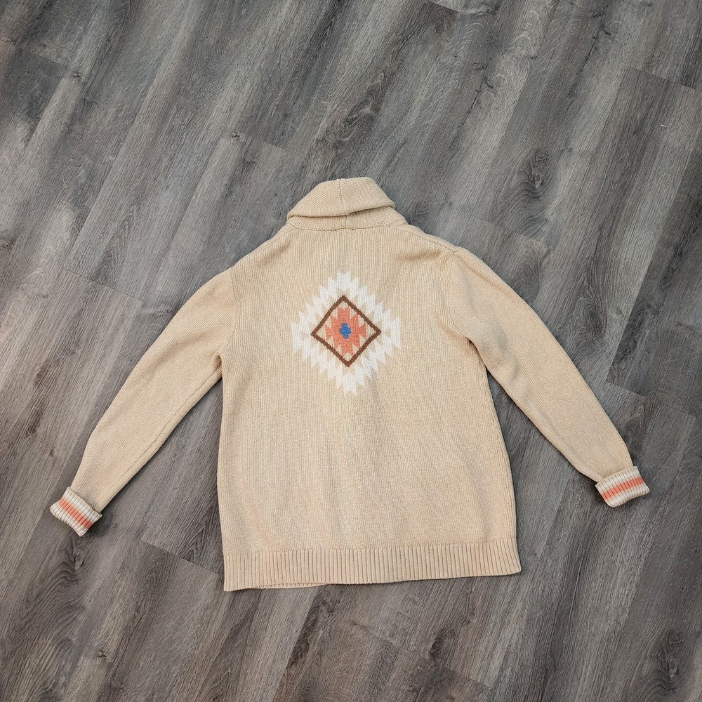 Pendleton Cardigan Tan Aztec Sweater Cotton Shawl Collar Southwestern Western L - Picture 5 of 15